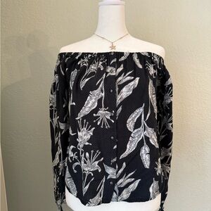 Roxy Black and White Floral Off-Shoulder Blouse